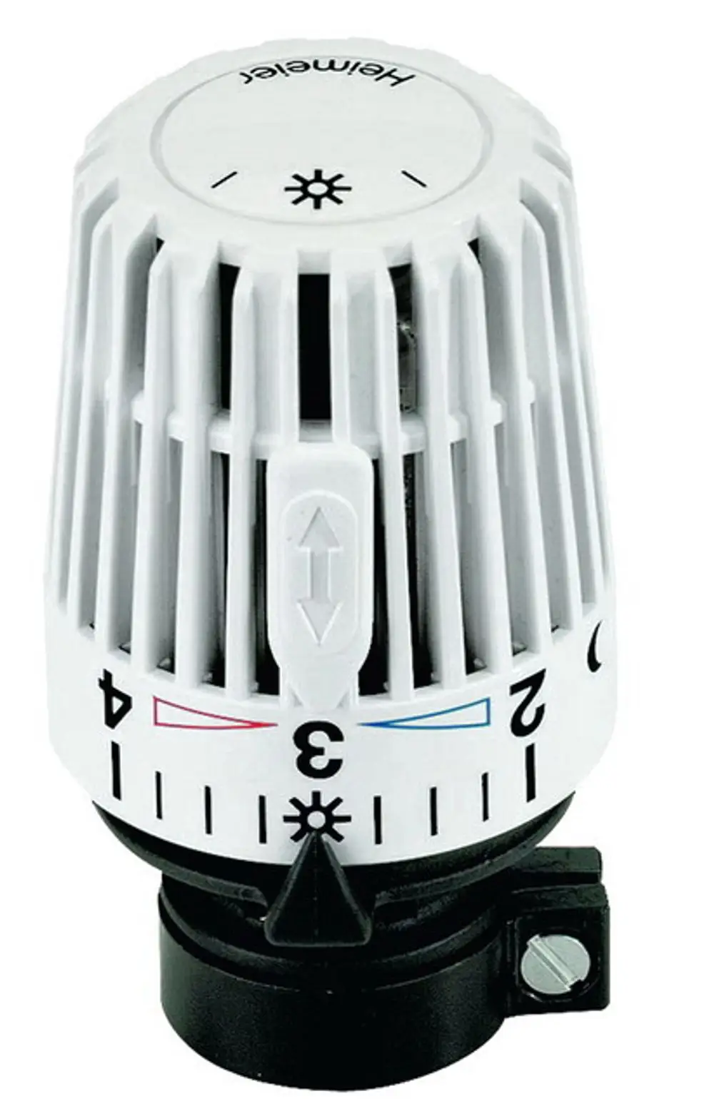 Thermostatkopf in Weiß mit Temperaturregelung und Montageanschluss. Das Produkt stammt von IMI Hydronic Engineering und ist für Heizsysteme konzipiert.